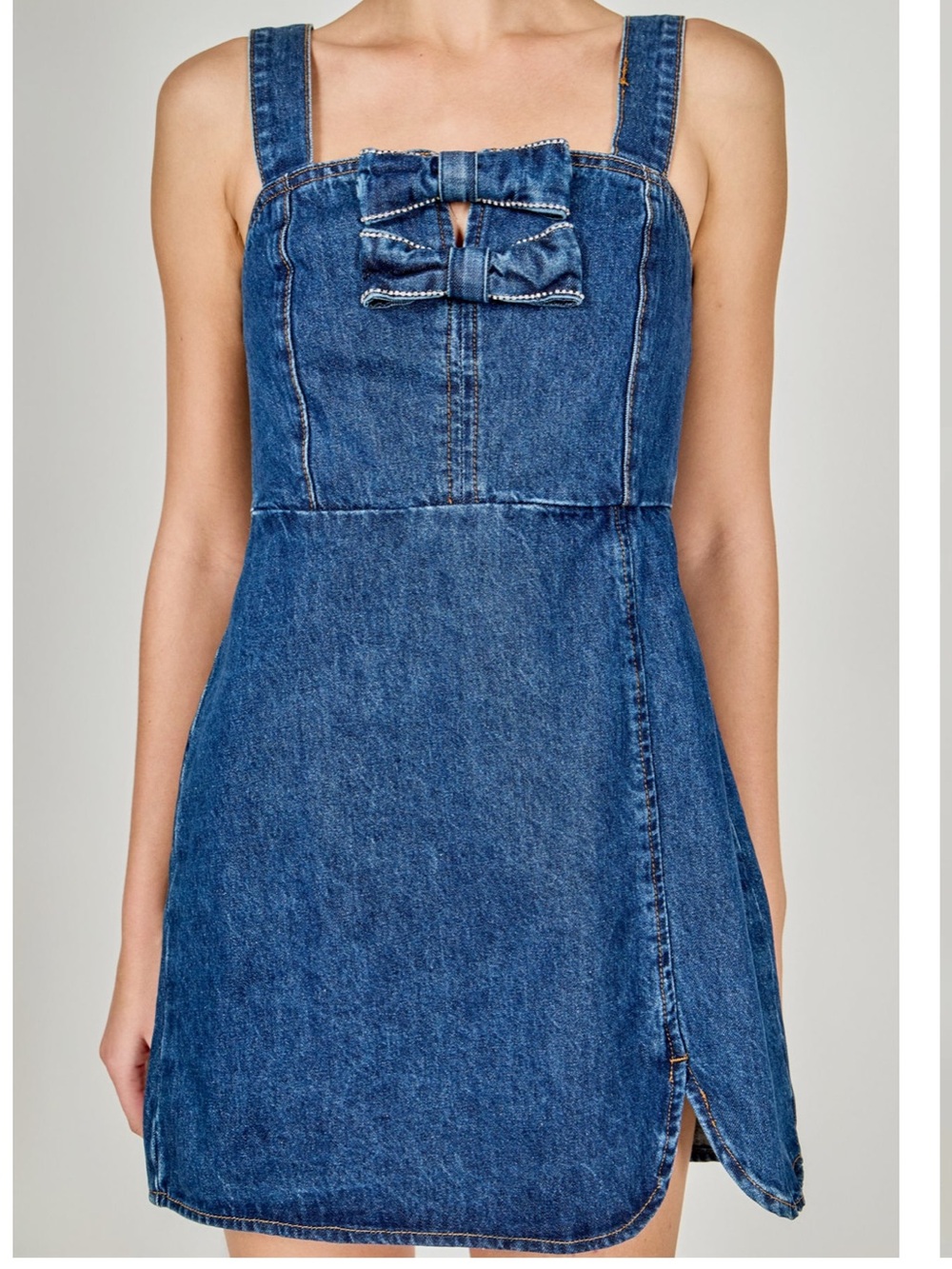 Endless Rose Dark Blue Denim Bow-Front Mini Dress